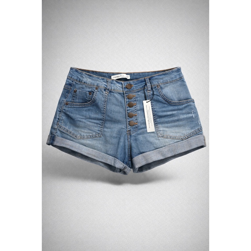 🍁Highway Jeans Womens Blue Denim Shorts Button Fly High Rise Cuffed Size 13 NEW